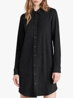 Faherty Legend Sweater Shirt Dress Womens Medium M Heathered Black Twill NWT